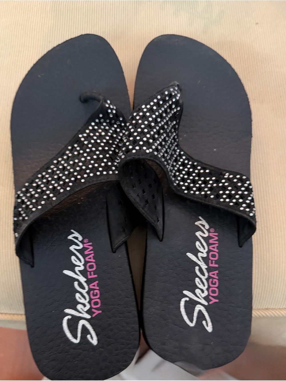 Skechers Black Rhinestone Thong Sandals